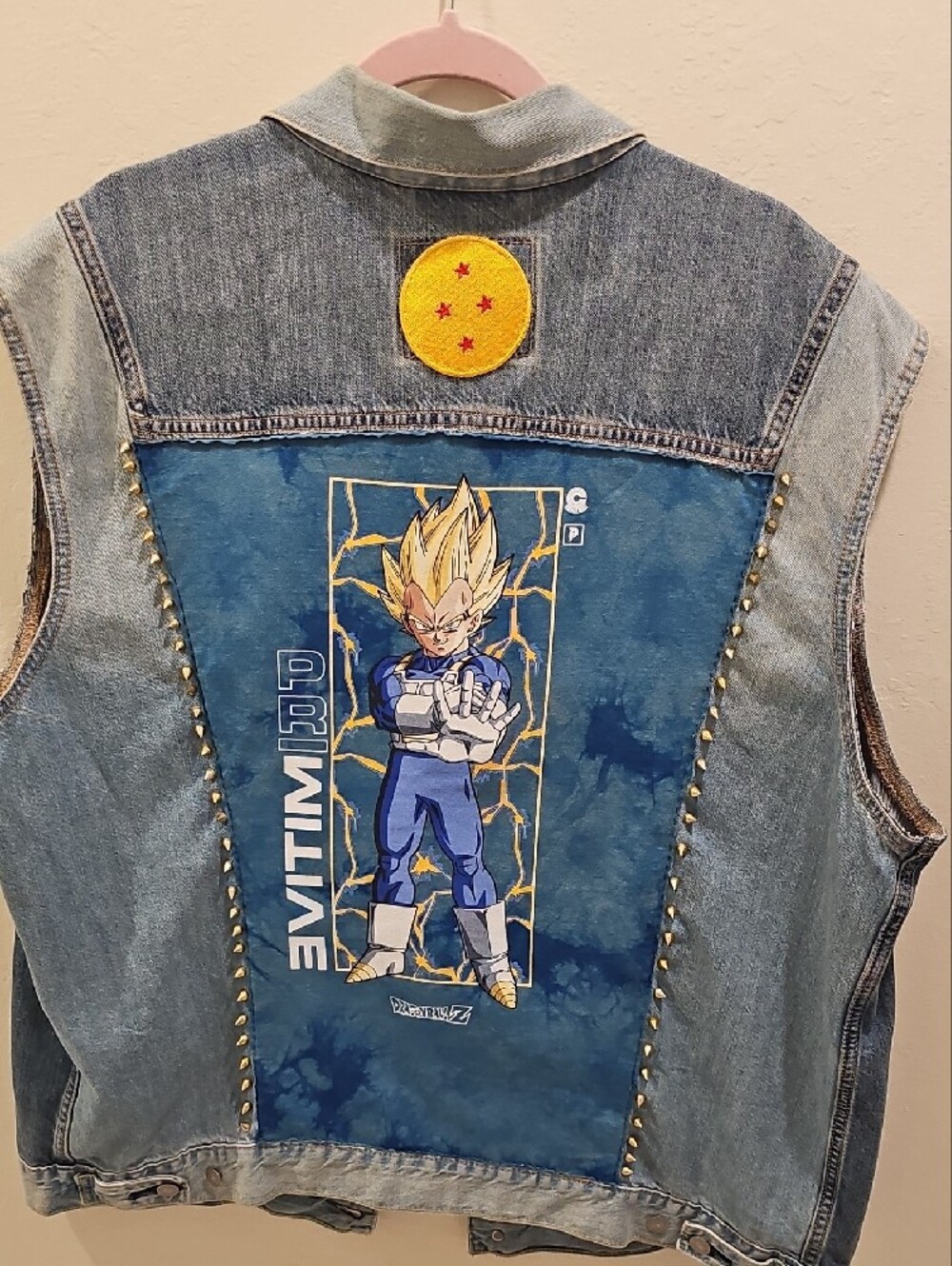 Light Blue Denim Vest with Patches -DBZ Men's Sleeveless Jacket - Picture 5 of 8